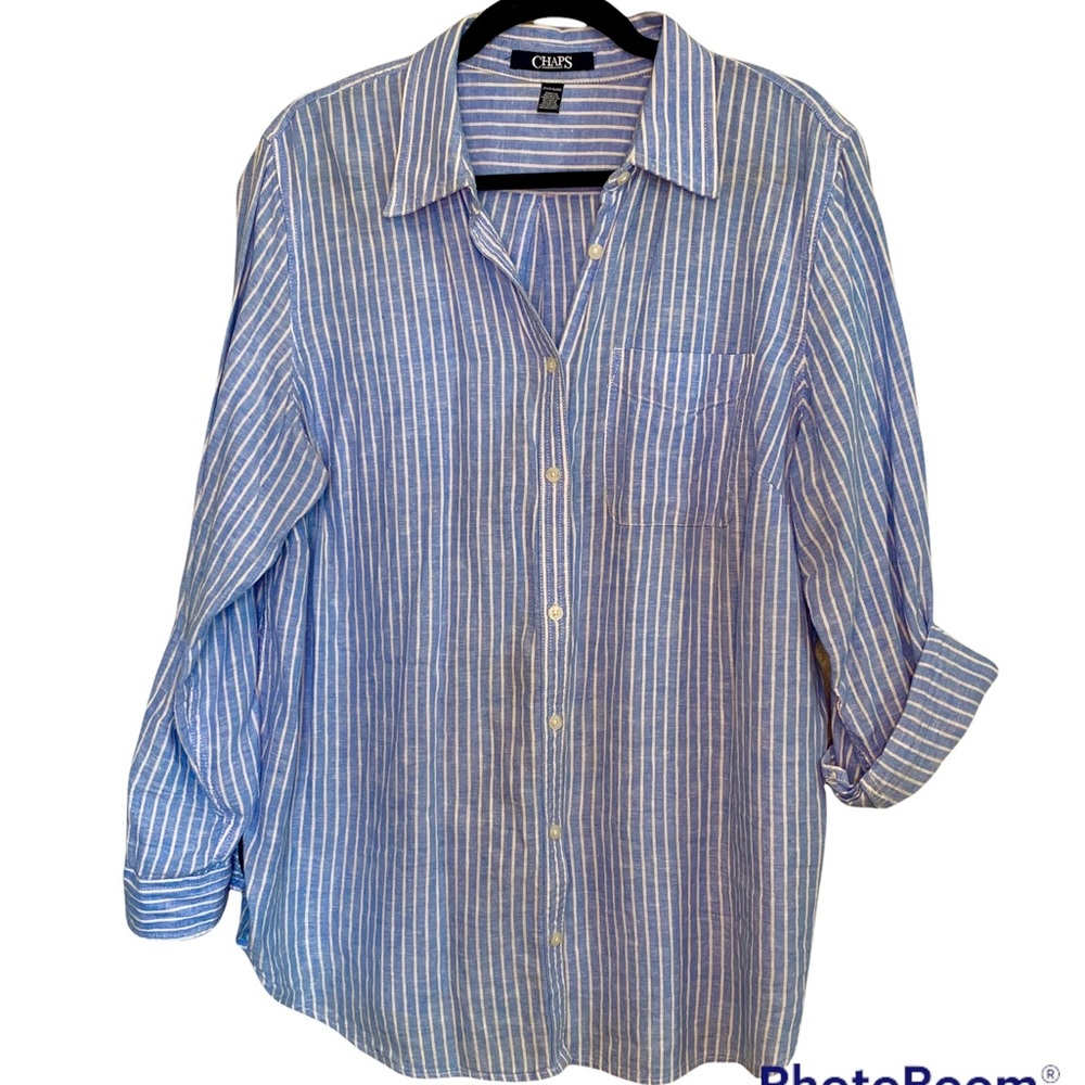 Chaps Blue Linen Button Down Shirt in 2X